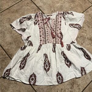 Bohemian White and purple/pink Embroidered Women's Top